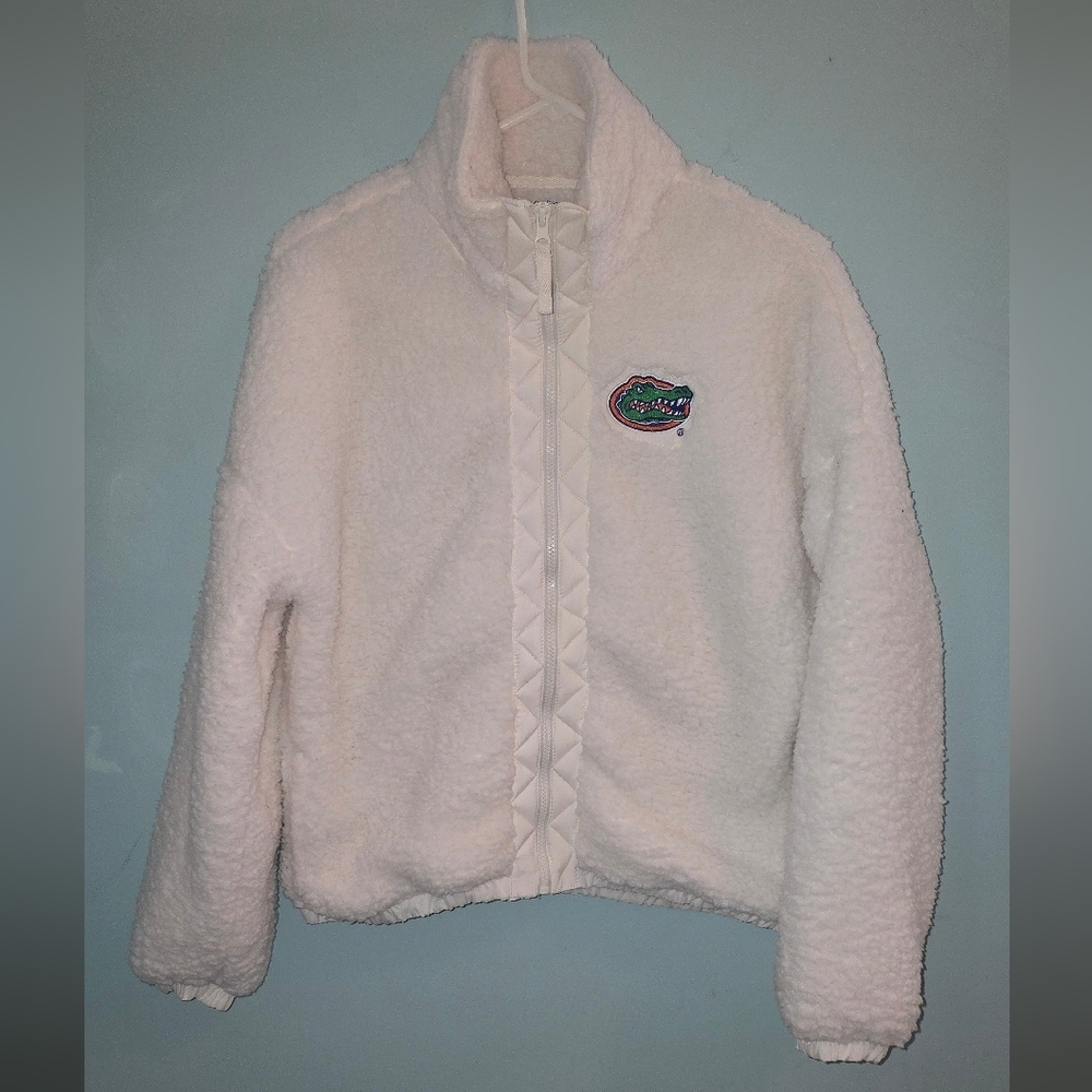UF Florida Gators Logo Women's White Teddy Jacket Size M Super Soft And Cozy